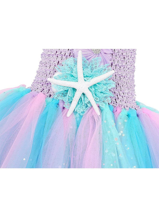 تنورة حورية البحر للفتيات تنورة حورية البحر لحفلات أعياد الميلاد والأميرة للأطفال تنورة شاش حورية البحر ونجم البحر (5-6 سنوات L أرجواني فاتح) - Image 3